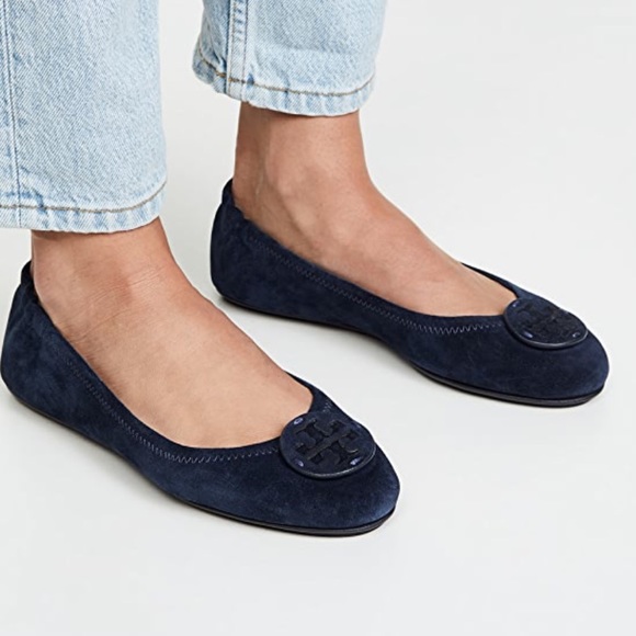 Tory Burch Shoes - Tory Burch Minni Travel Ballet Navy Blue Suede NEW